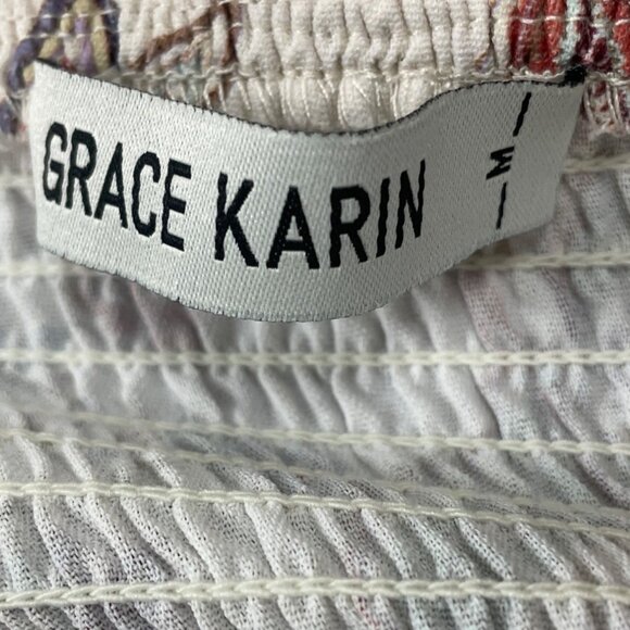 Grace Karin Womens White Floral Smocked Midi Dress With Ruffle Hem Size M - Picture 6 of 8